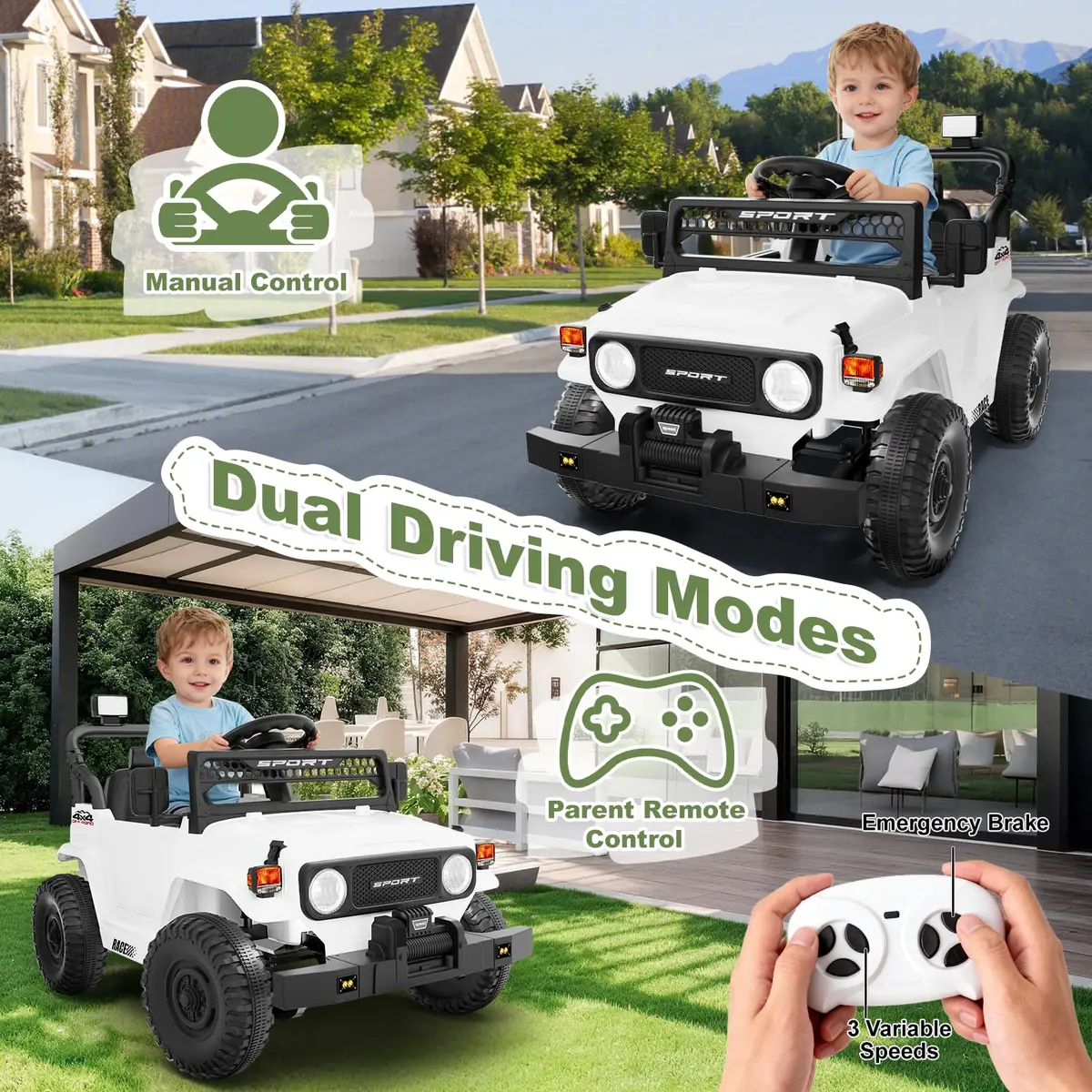 YunTopKids Kid Car 12V 7Ah Ride On Toy with Remote Control | White - view 2
