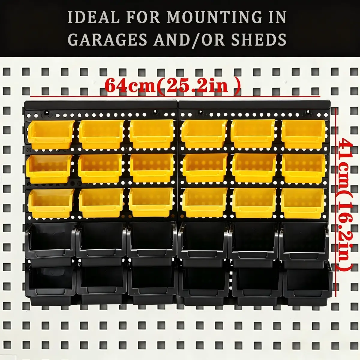 MULSAME Wall Mounted Storage Bins Parts Rack 25.2"*16.2" | Garage Organizer in 4 Colors - view 2