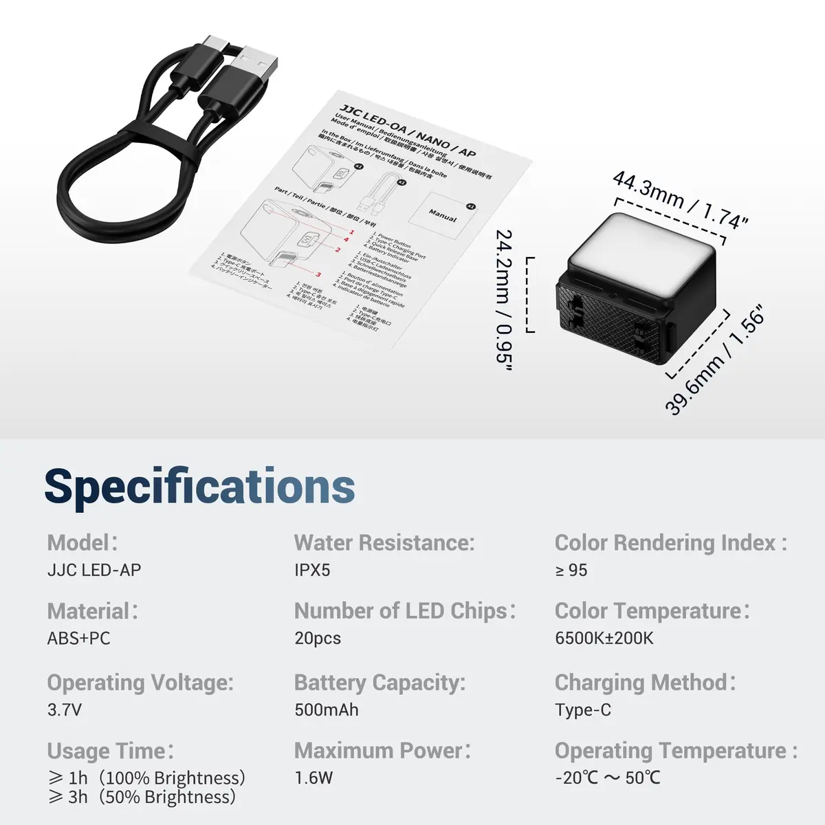 JJC Magnetic LED Light for Insta360 Ace Pro 2 | Waterproof, SOS Mode, Rechargeable, 20 LEDs, IPX5 - view 8