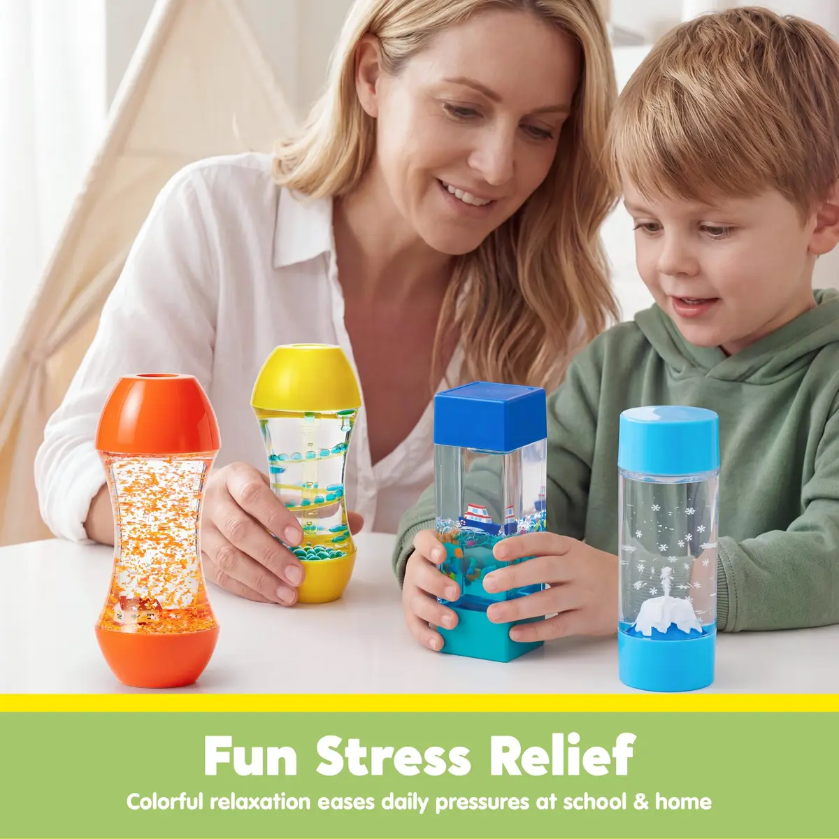 JOYIN 4-Pack Mini-World Fidget Tubes for Kids | Sensory & Stress Relief Toy for Autism (en_US, 4 pack, Plastic, Rectangular, 1.28kg) - view 3