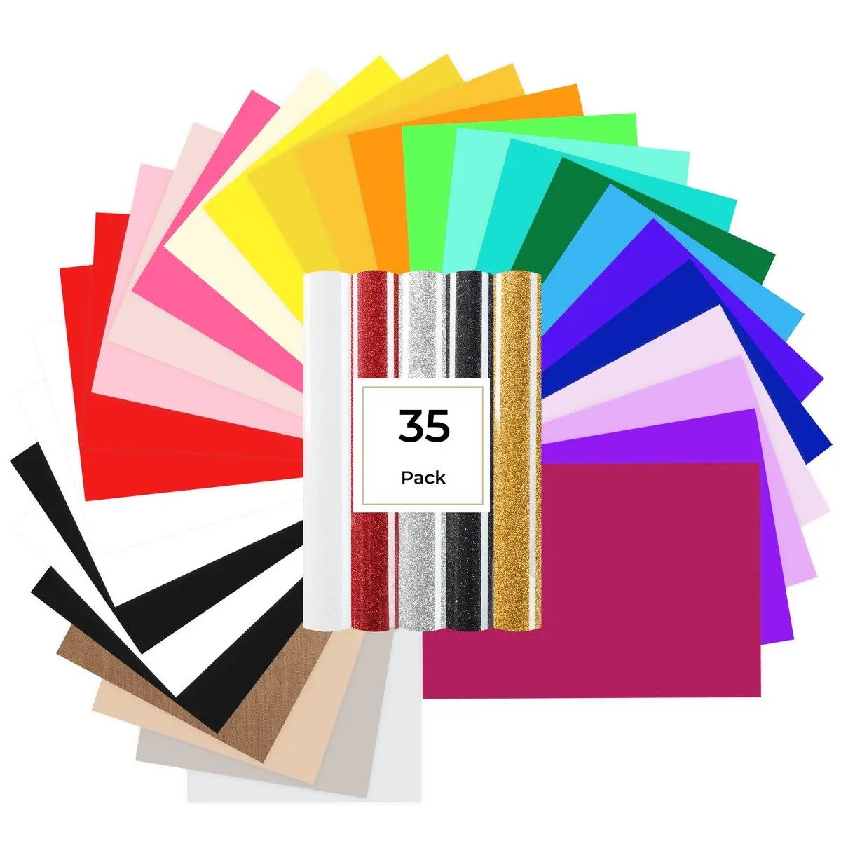 HTVRONT Heat Transfer Vinyl 35 Pack | 29 Colors + 5 Glitter Sheets, 12" x 10" | Durable & Easy Weeding - main product image