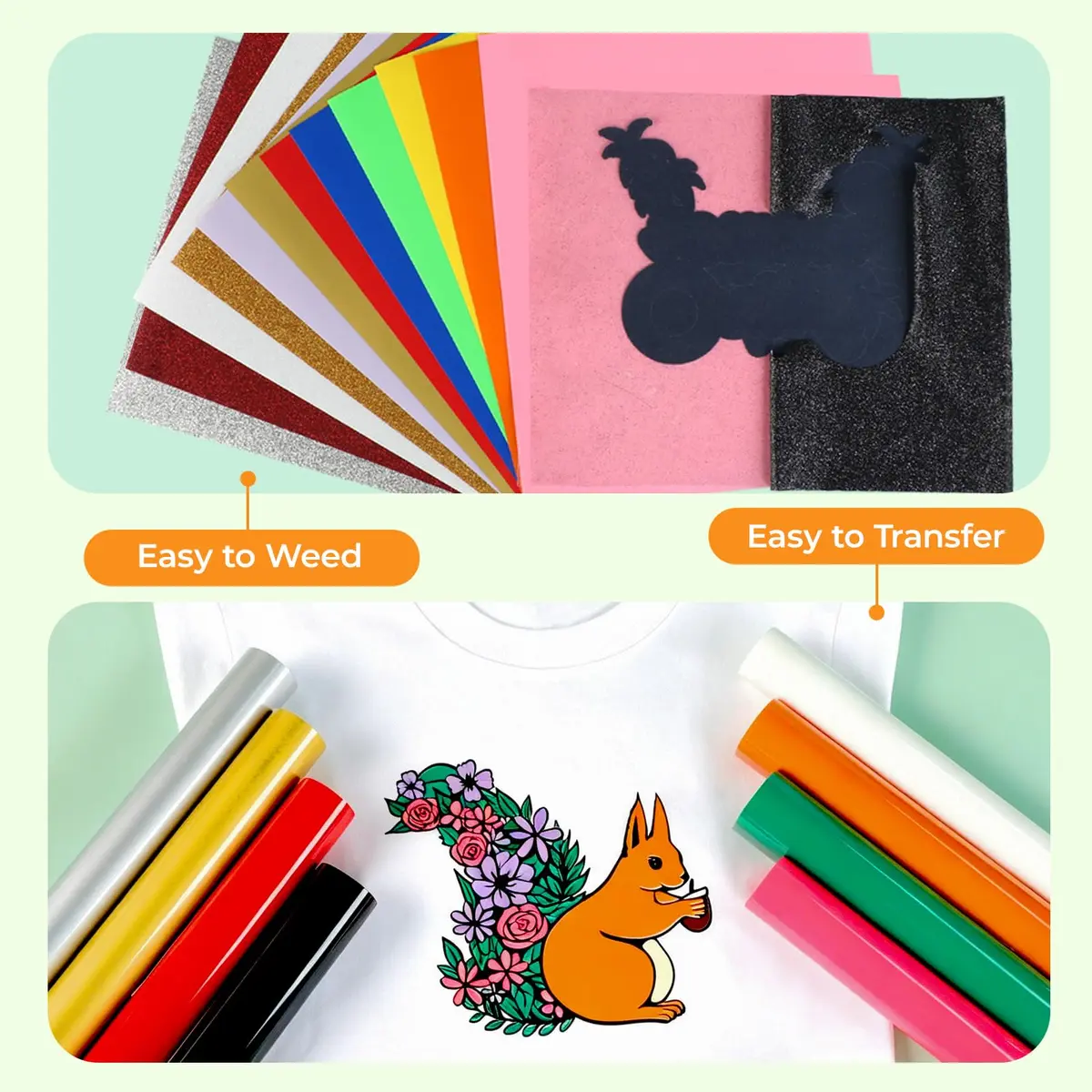 HTVRONT Heat Transfer Vinyl 35 Pack | 29 Colors + 5 Glitter Sheets, 12" x 10" | Durable & Easy Weeding - view 7