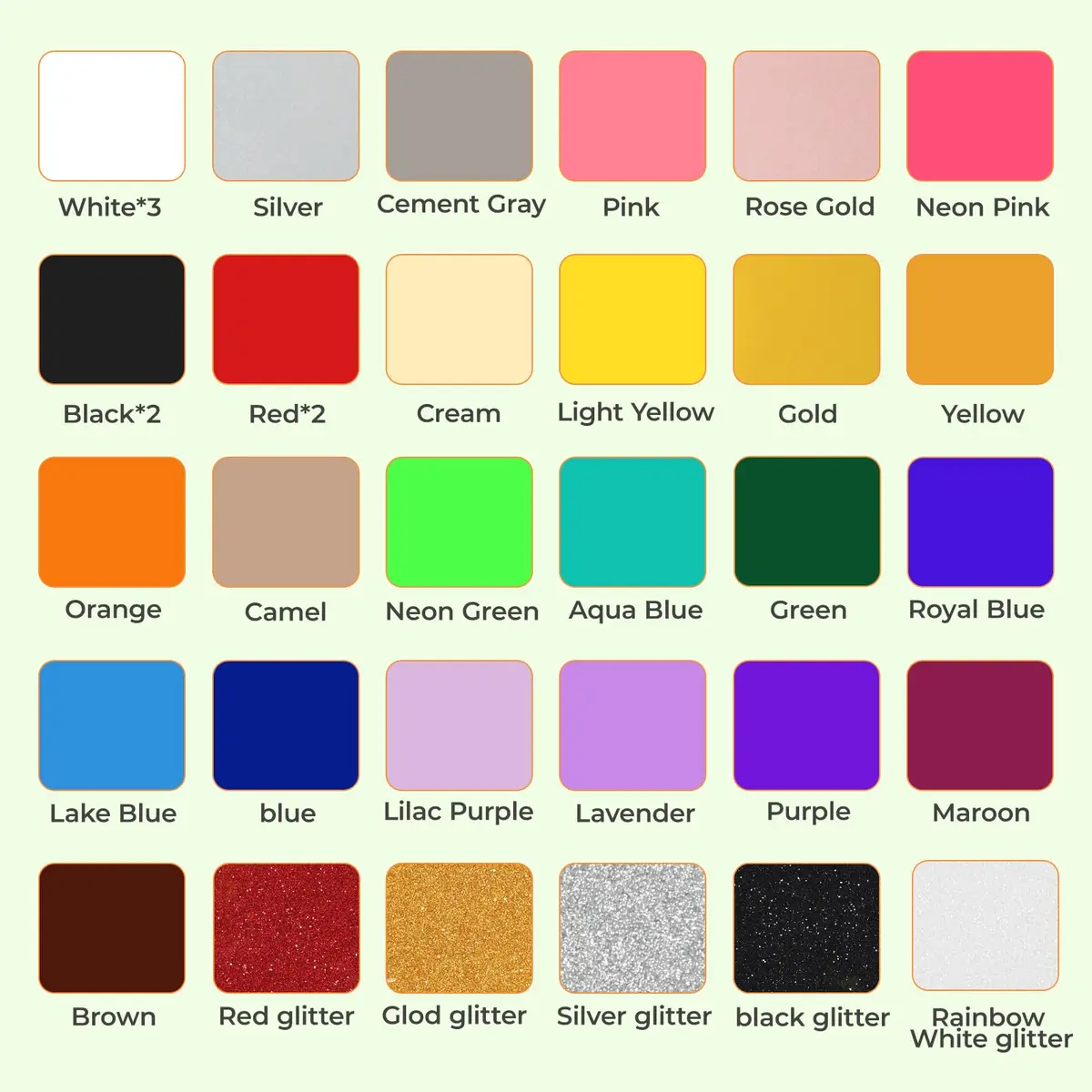 HTVRONT Heat Transfer Vinyl 35 Pack | 29 Colors + 5 Glitter Sheets, 12" x 10" | Durable & Easy Weeding - view 2