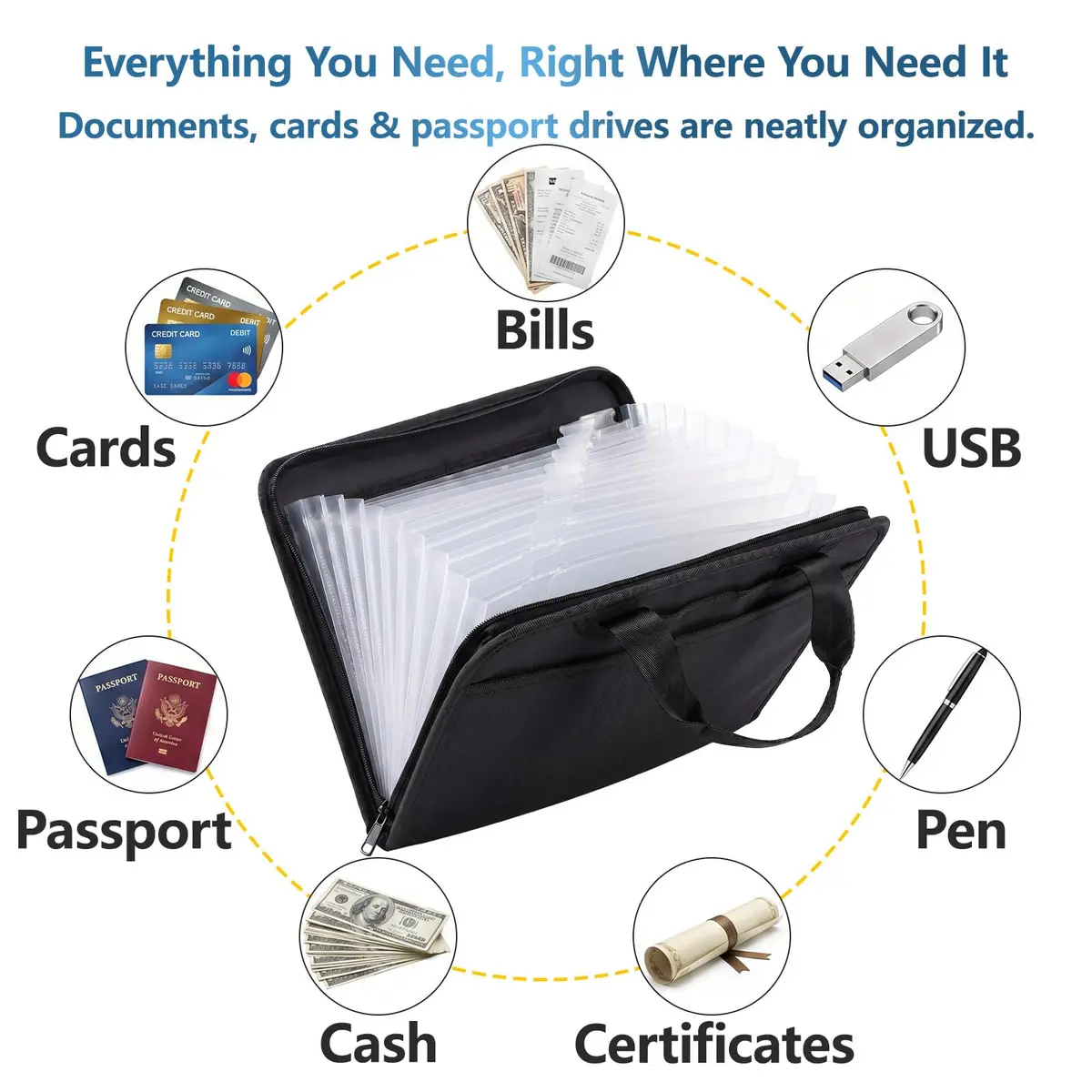WRIYES Fireproof Accordion File Organizer Bag A4 13 Pockets Black | Fire-Resistant Document Storage - view 2
