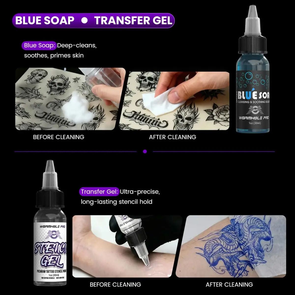Wormhole Wireless Tattoo Gun Kit for Beginners with 1800mAh Battery & Blue Algae Cleanser (Red) - view 7