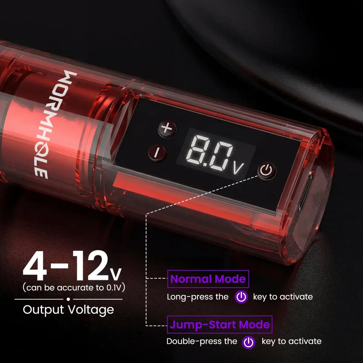 Wormhole Wireless Tattoo Gun Kit for Beginners with 1800mAh Battery & Blue Algae Cleanser (Red) - view 3