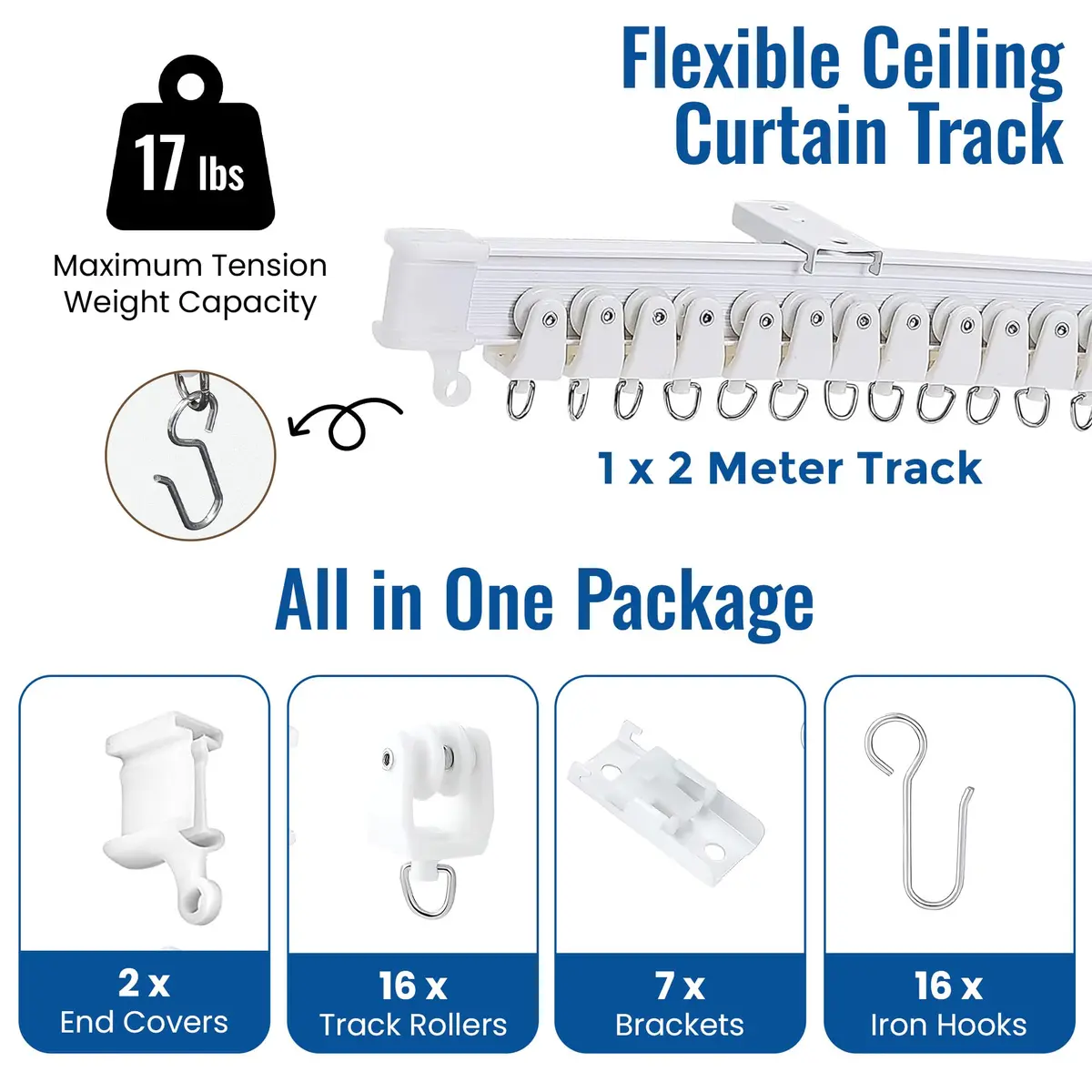 UrbanRed Flexible Ceiling Curtain Track Kit 2m (6.5 ft) White | Bendable PVC Room Divider Rail - view 2