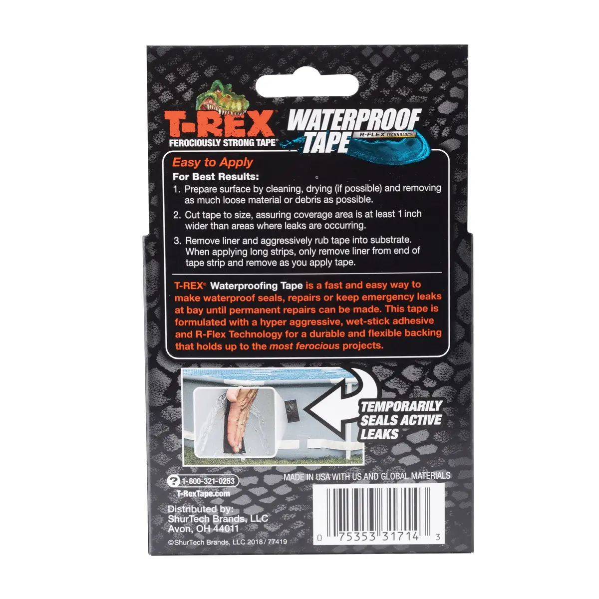 T-REX Heavy Duty Waterproof Repair Tape 2" x 5' (10 ft total) Black | Fixes Wet, Rough, Dirty Surfaces & Leaks - view 2