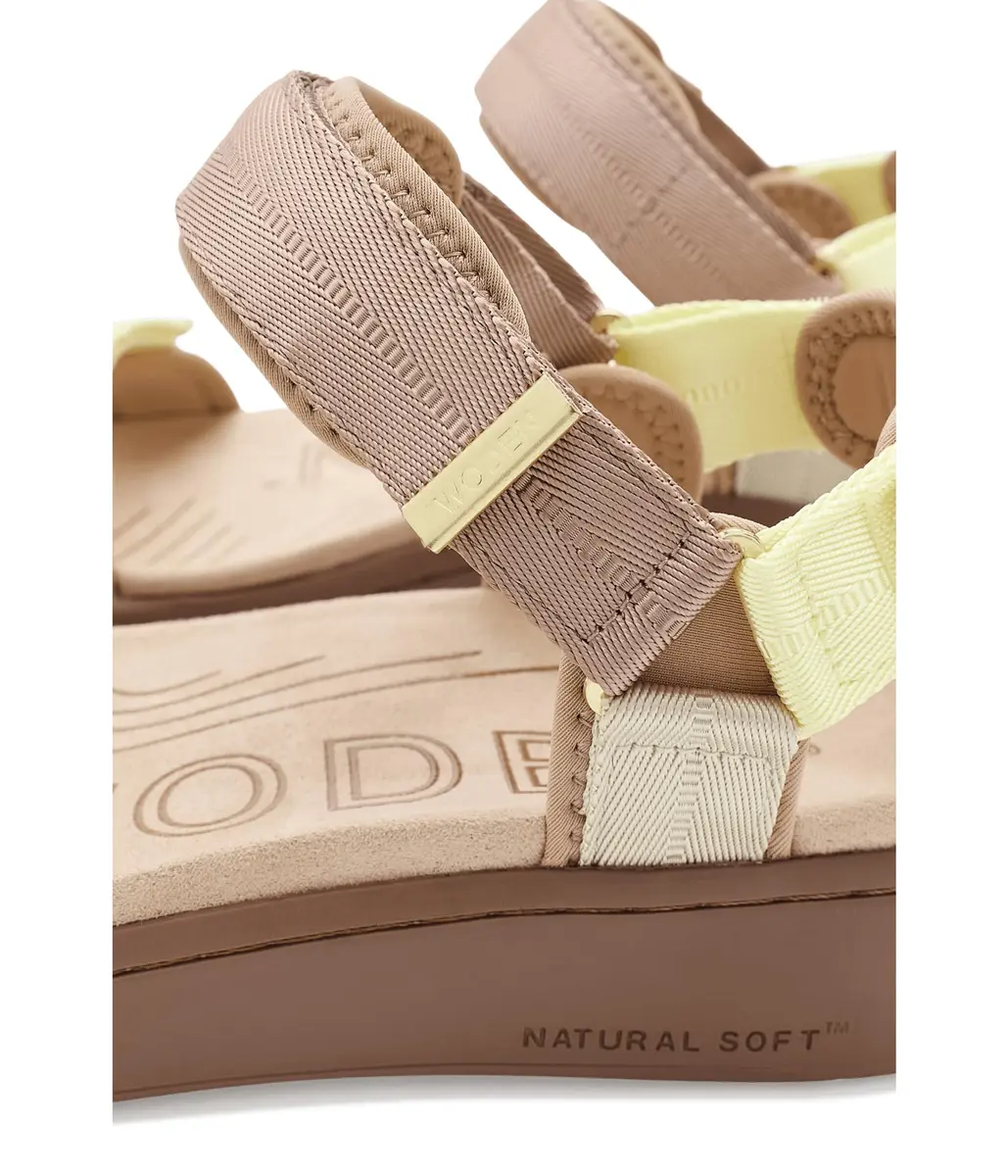 Woden Women's Line Sandals Taupe Multi 7.5 Medium | Recycled, Adjustable Velcro Straps, Flat Heel - view 6