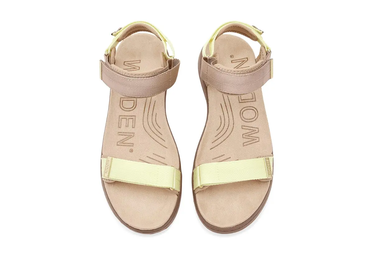 Woden Women's Line Sandals Taupe Multi 7.5 Medium | Recycled, Adjustable Velcro Straps, Flat Heel - view 2
