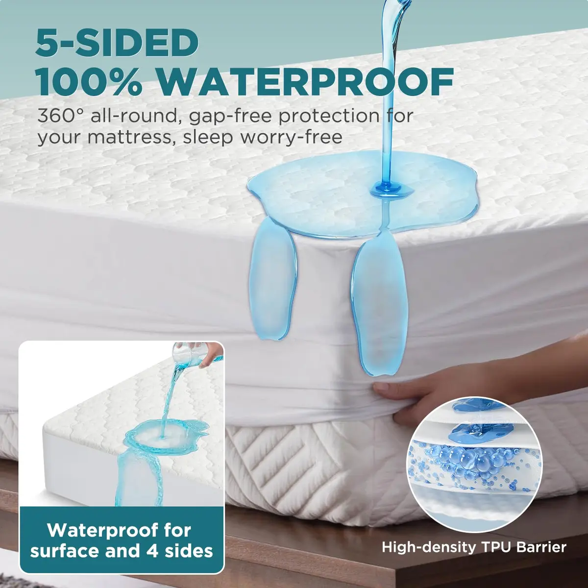 ZONAMA Vacuum Bags 5 Sided Waterproof Mattress Protector Queen Size | 360° All-Round Protection, Quilted Bamboo Rayon - view 3