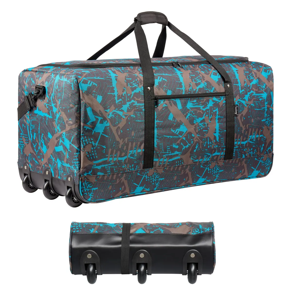 Finnhomy 120L Foldable Rolling Duffel Bag with 3 Wheels | Large Capacity Travel Duffel (Graffiti-blue, 32.3in) - main product image