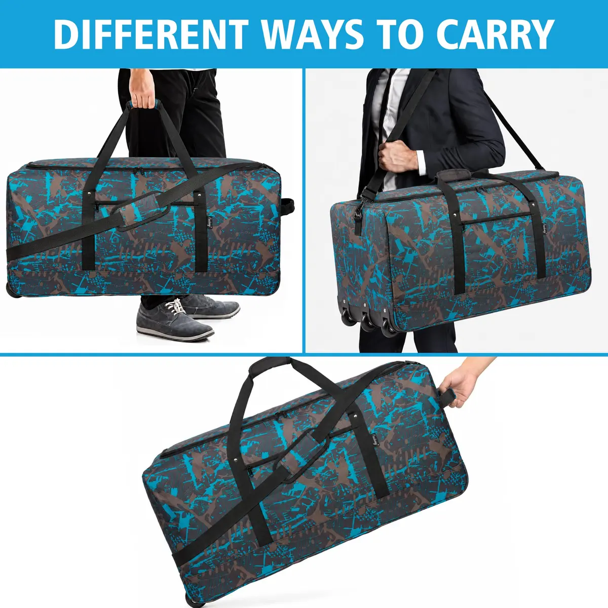 Finnhomy 120L Foldable Rolling Duffel Bag with 3 Wheels | Large Capacity Travel Duffel (Graffiti-blue, 32.3in) - view 5