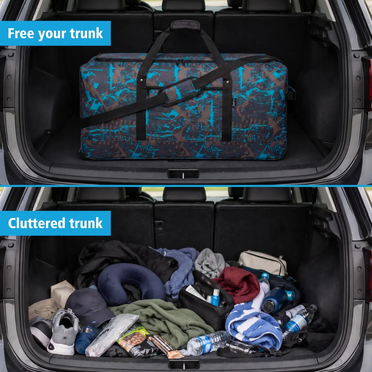 Finnhomy 120L Foldable Rolling Duffel Bag with 3 Wheels | Large Capacity Travel Duffel (Graffiti-blue, 32.3in) - view 7