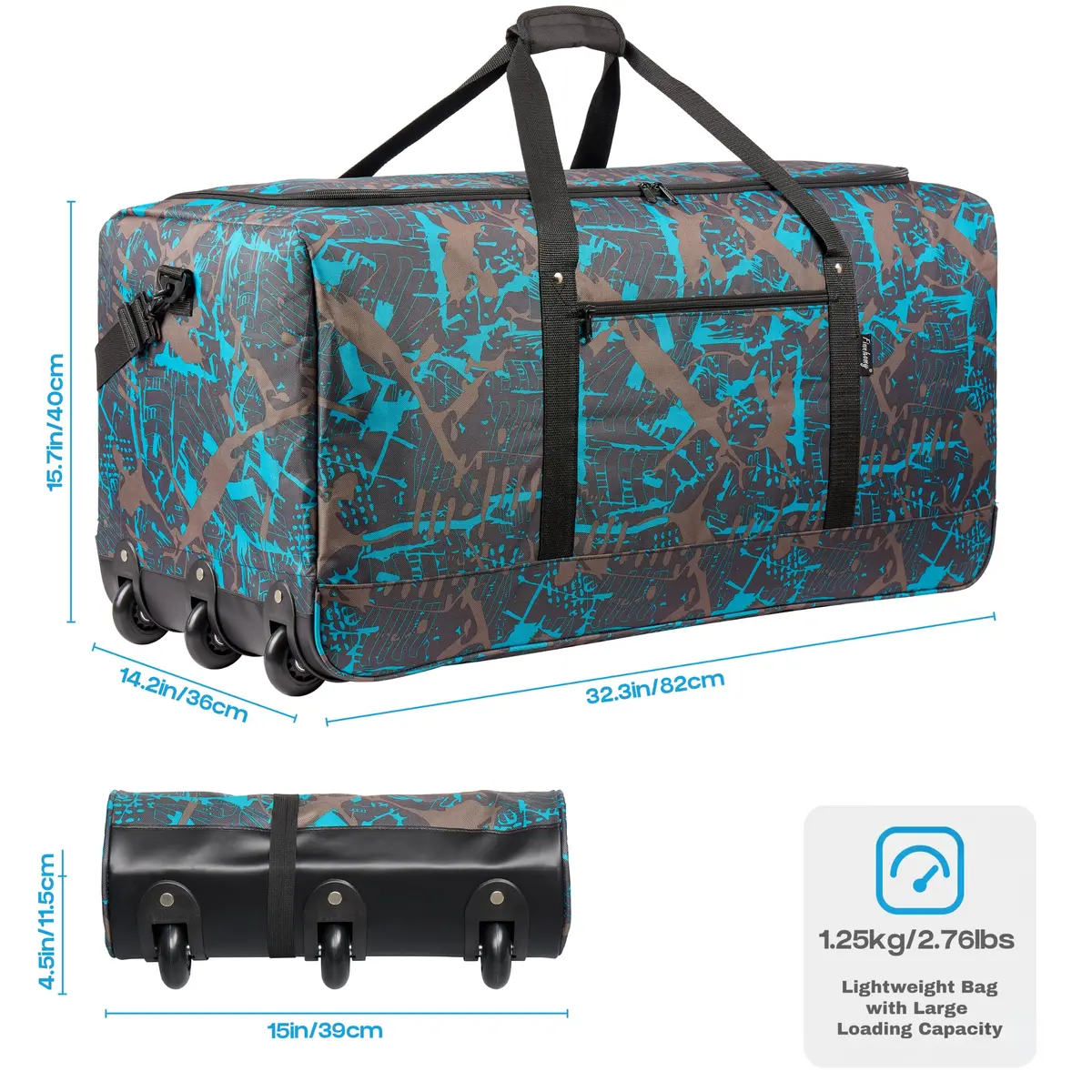 Finnhomy 120L Foldable Rolling Duffel Bag with 3 Wheels | Large Capacity Travel Duffel (Graffiti-blue, 32.3in) - view 2