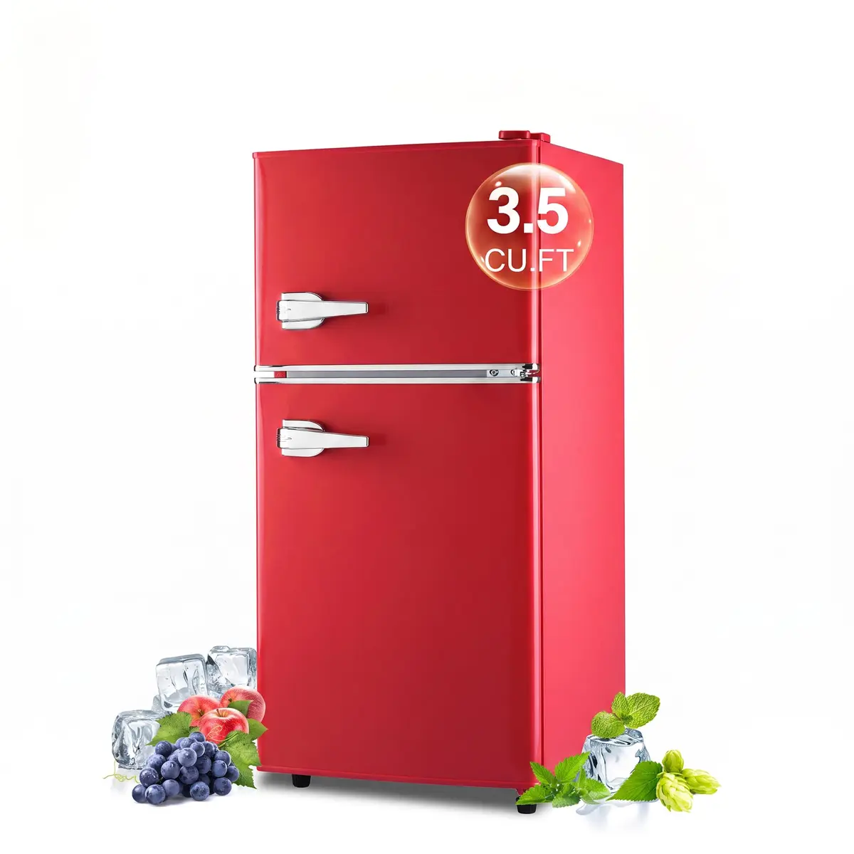 BINMIT Retro Mini Fridge with Freezer 3.5 Cu. Ft | Vintage Style, Compact Dual Door, Adjustable Thermostat, Quiet Operation, Red - main product image