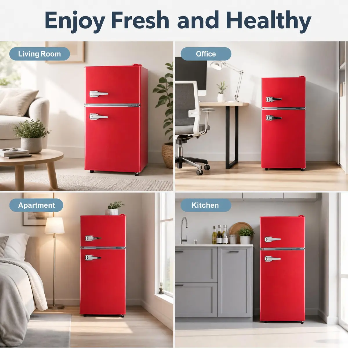 BINMIT Retro Mini Fridge with Freezer 3.5 Cu. Ft | Vintage Style, Compact Dual Door, Adjustable Thermostat, Quiet Operation, Red - view 8