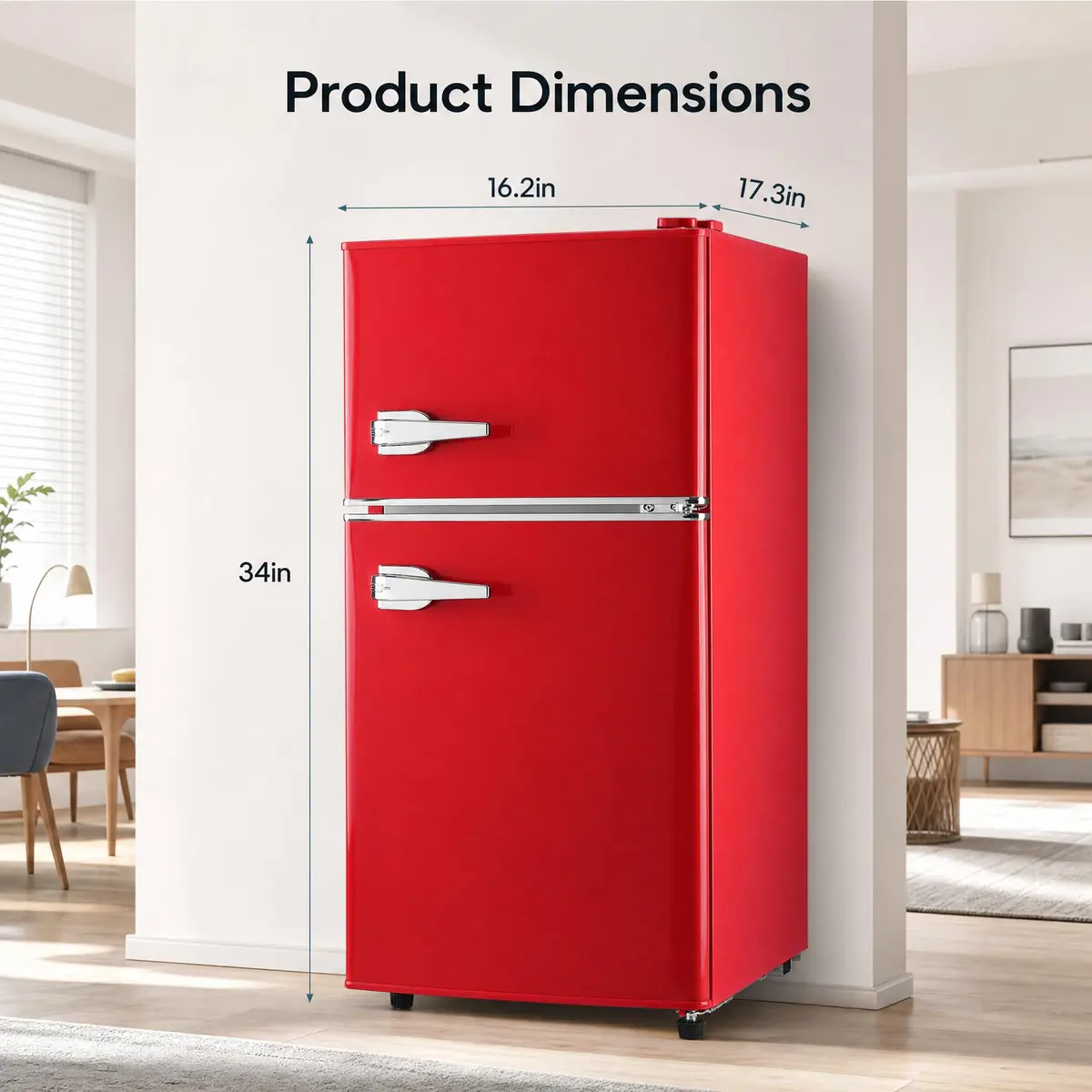 BINMIT Retro Mini Fridge with Freezer 3.5 Cu. Ft | Vintage Style, Compact Dual Door, Adjustable Thermostat, Quiet Operation, Red - view 2