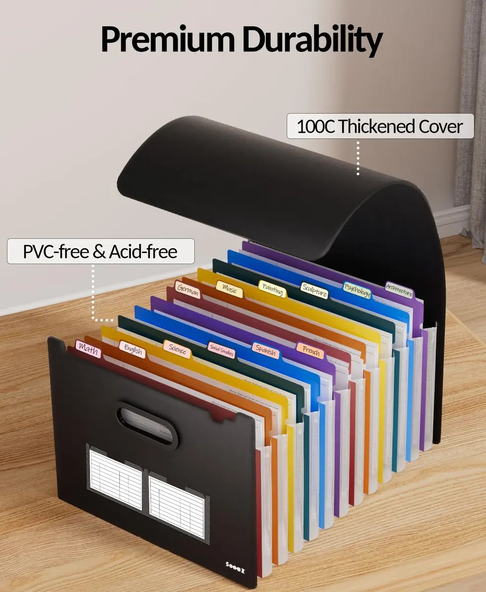 Sooez Accordion File Organizer 13-Pocket Letter Size | Durable Matte Black Expanding File Folder - view 4