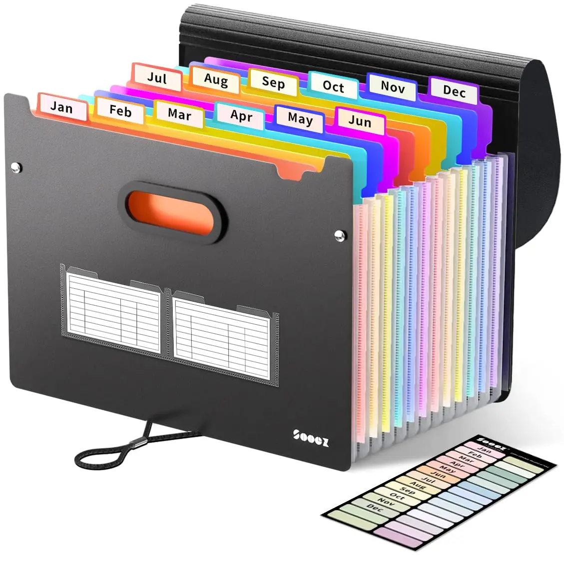 Sooez Accordion File Organizer 13-Pocket Letter Size | Durable Matte Black Expanding File Folder - main product image