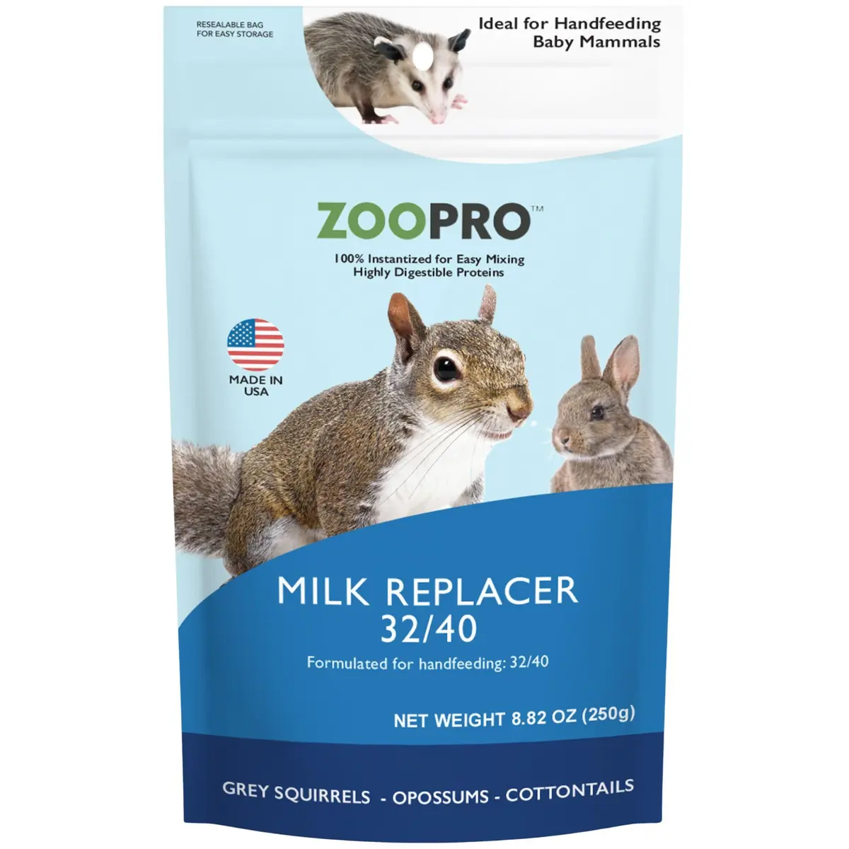 Exotic Nutrition ZooPro Milk Replacer 32/40 Formula for Baby Squirrels 449g (1 lb) | USA-Imported, Nutrient-Rich Formula - view 7