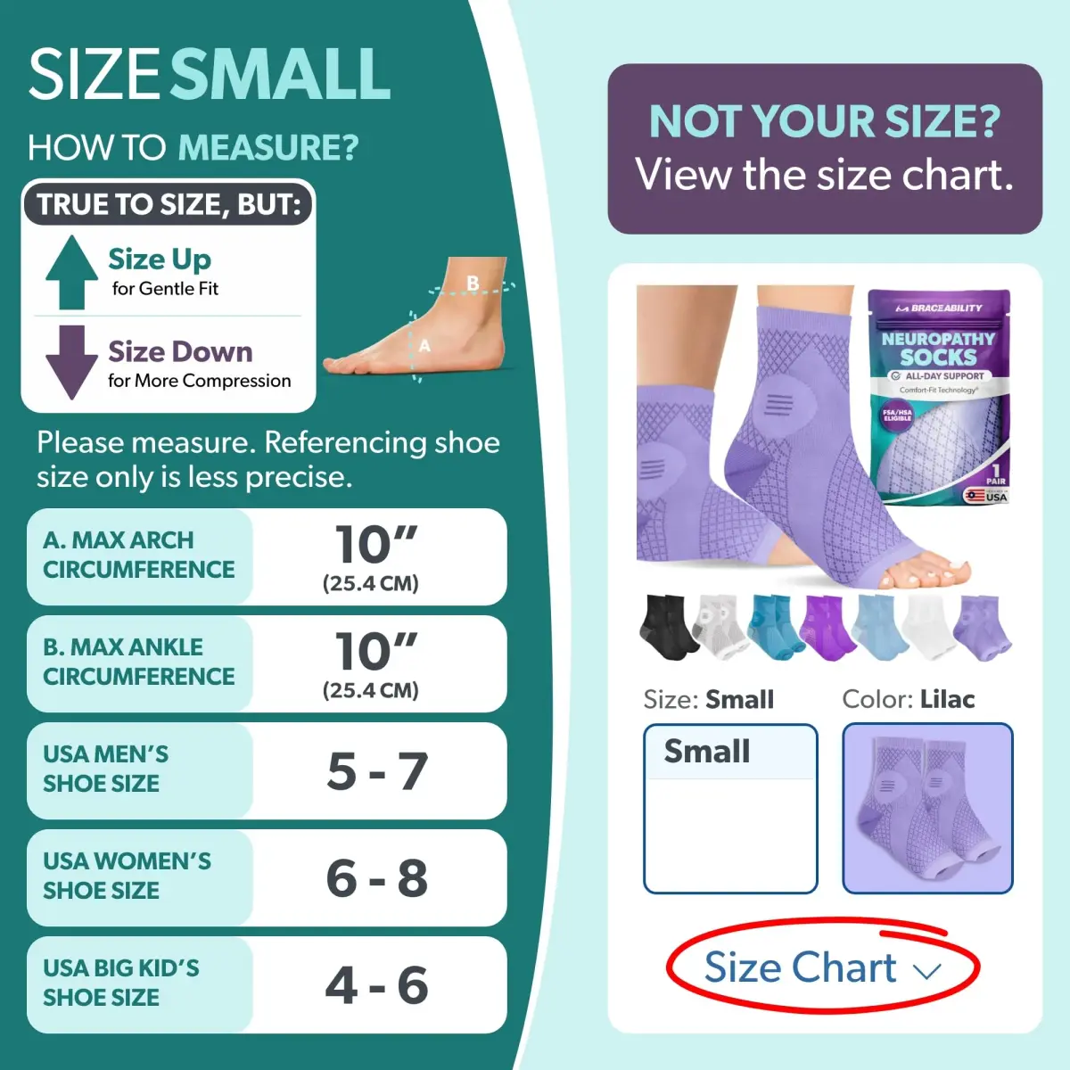 BraceAbility Neuropathy Socks - Lilac, Small | FDA Approved Medical Compression for Nerve Pain - view 2