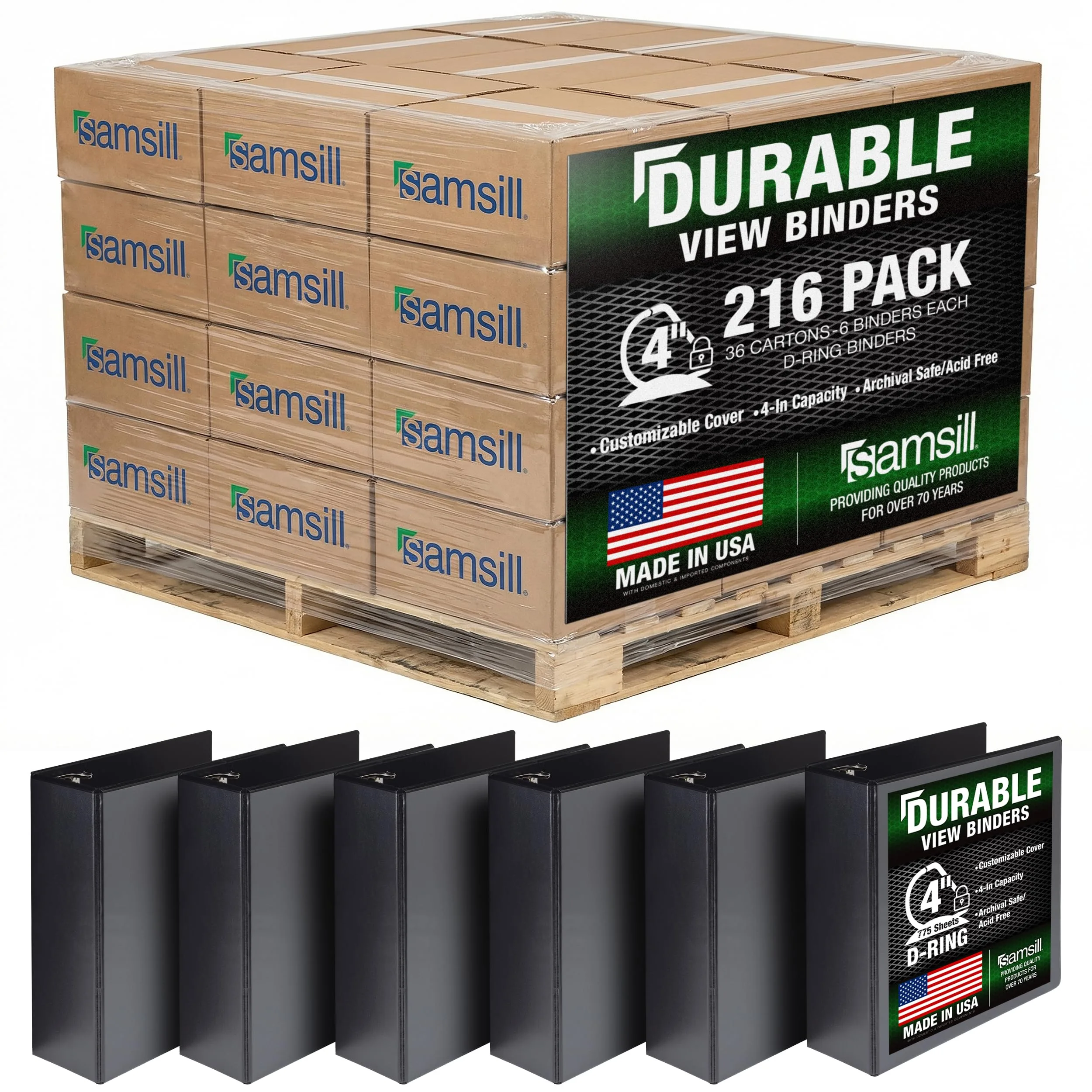 Samsill Durable 4 inch 3 Ring Binder, Black, 216-Pack | Recycled Chipboard Office & School Supply - main product image