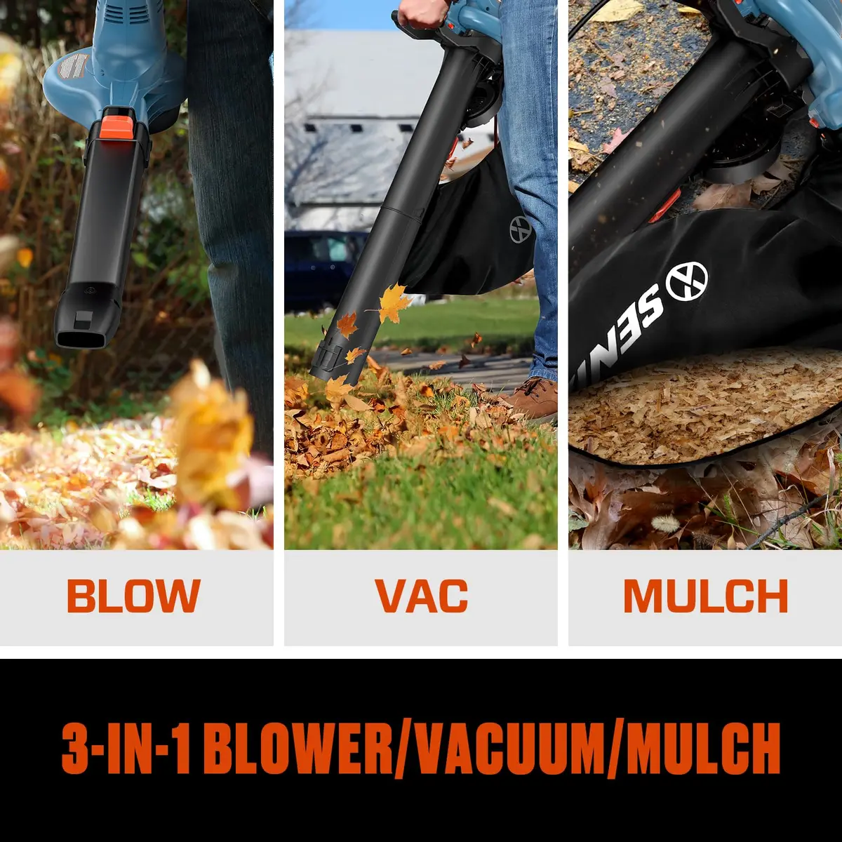 SENIX 3-in-1 Corded Leaf Blower, Leaf Vacuum & Mulcher, 420 CFM & 179 MPH | Versatile Garden Tool - view 3