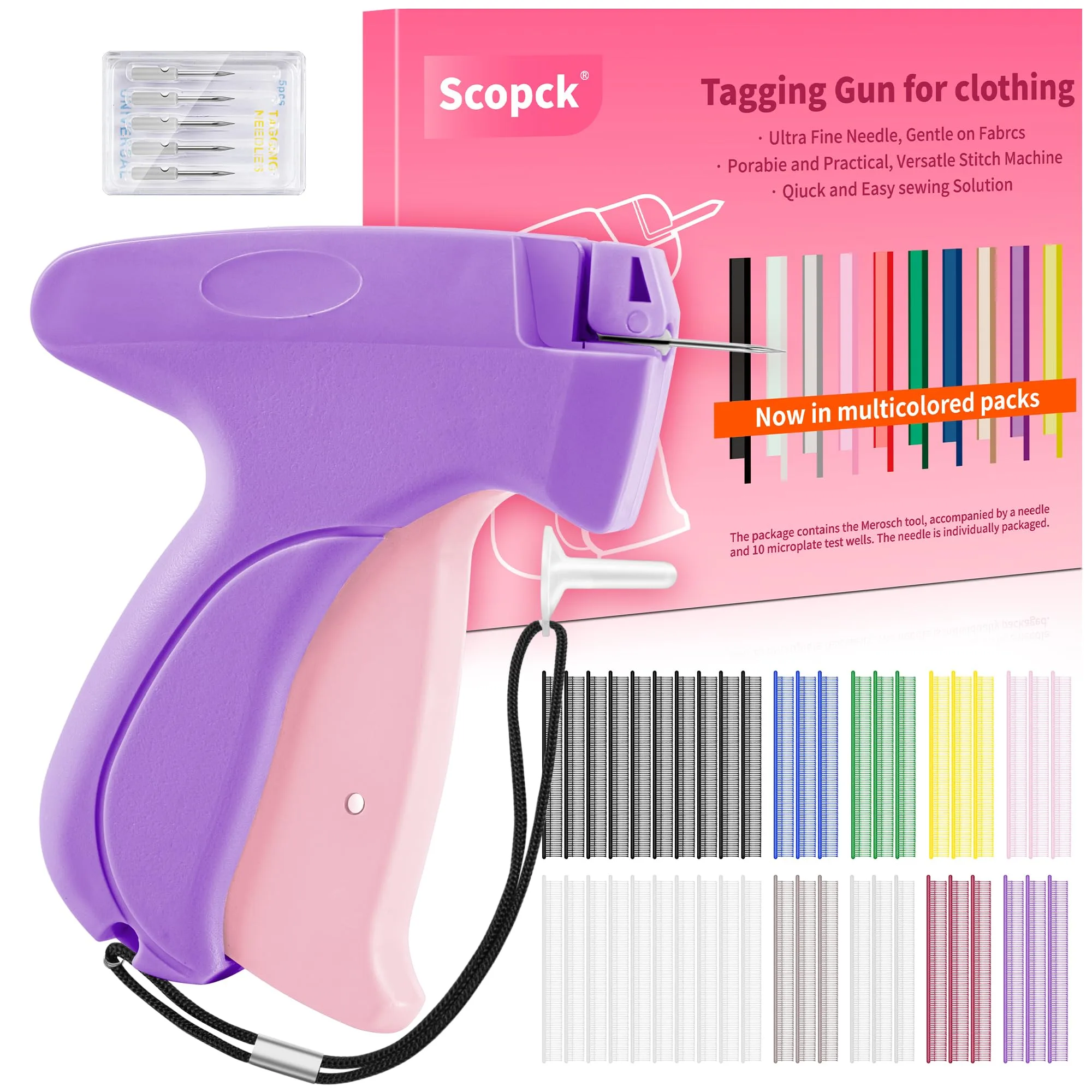 Scopck Handheld Stitch Gun for Clothes, Purple-Pink (Includes 6 Needles, 1800 Fasteners) - main product image
