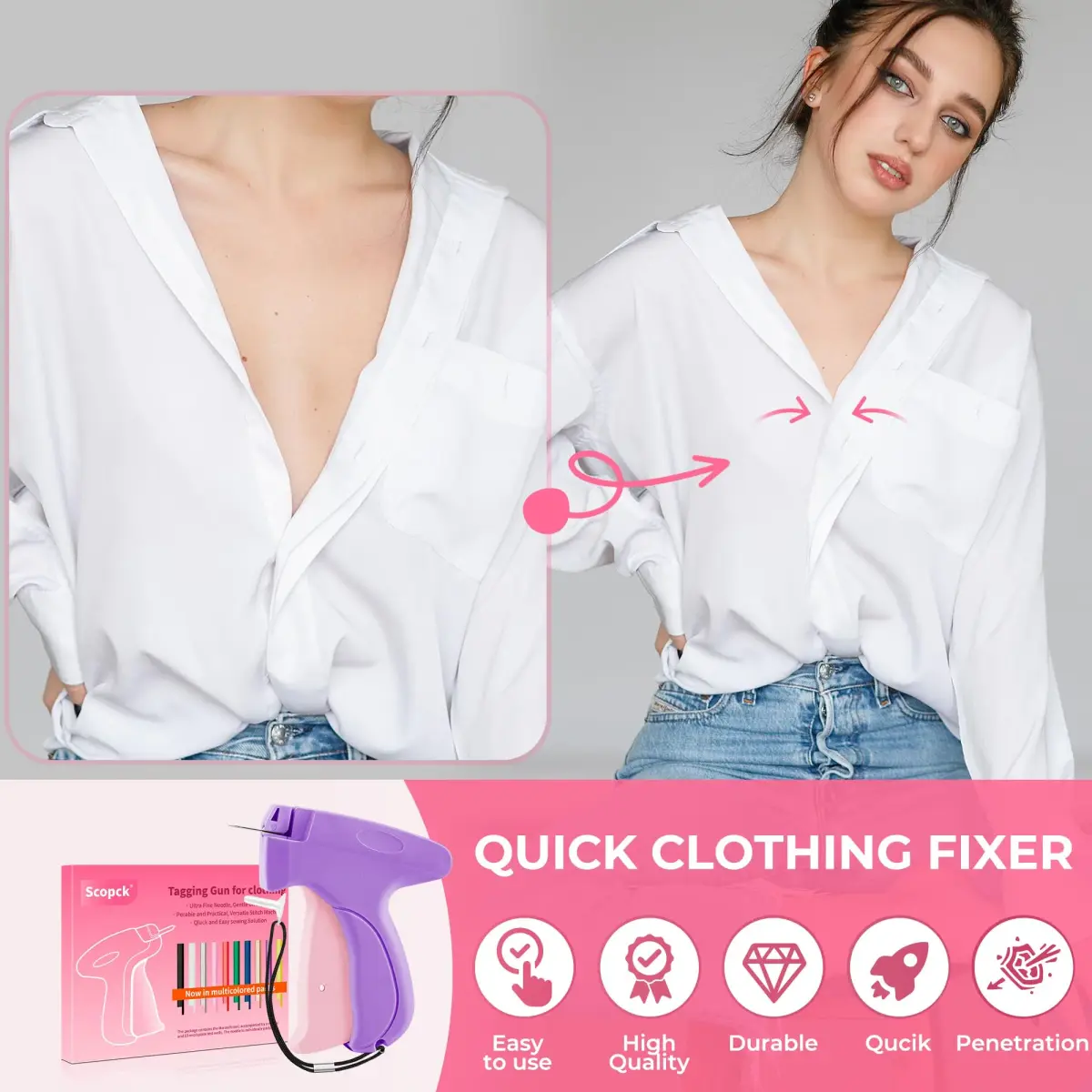 Scopck Handheld Stitch Gun for Clothes, Purple-Pink (Includes 6 Needles, 1800 Fasteners) - view 2