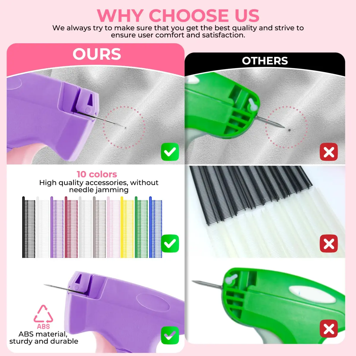 Scopck Handheld Stitch Gun for Clothes, Purple-Pink (Includes 6 Needles, 1800 Fasteners) - view 4