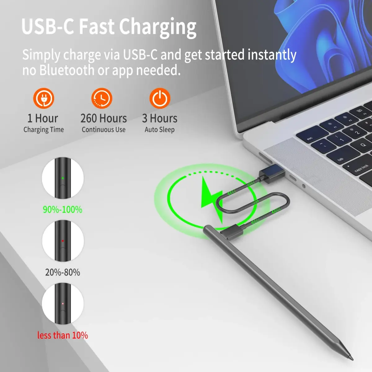 hacey Stylus Pen for Surface Pro 11/10/9/8/X, 4096 Pressure Sensitivity, USB-C Fast Charge | Compatible with Surface Devices & Kobo eReaders - view 7