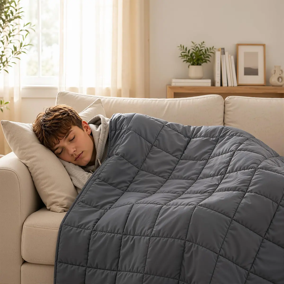 Smart Queen Cooling Weighted Blanket 20lbs 60x80 in Charcoal | All-Season Sleep Comfort - view 3