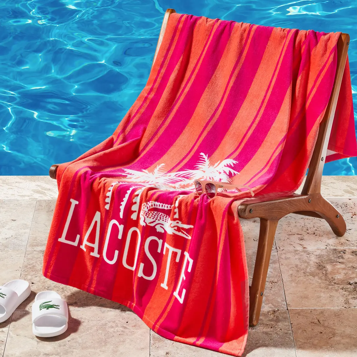 Lacoste 100% Cotton Oversized Beach Towel Palm Trees/Coral 183cm (72"L x 36"W) - view 2