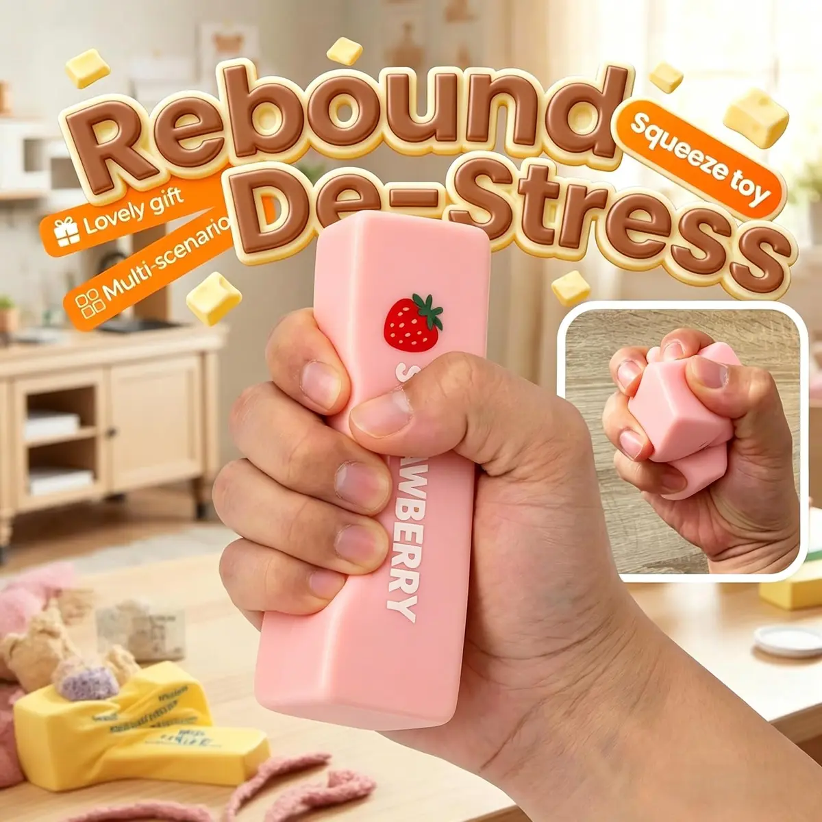 Generic Pink Butter Squeeze Stress Toy 14.5cm (5.71in) | Slow Rebound PU Toy for Kids - view 3