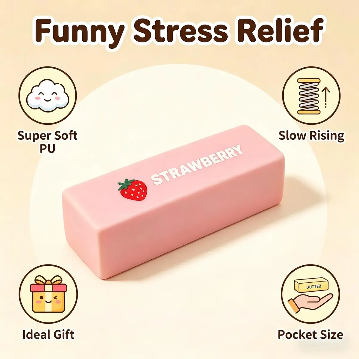 Generic Pink Butter Squeeze Stress Toy 14.5cm (5.71in) | Slow Rebound PU Toy for Kids - view 4