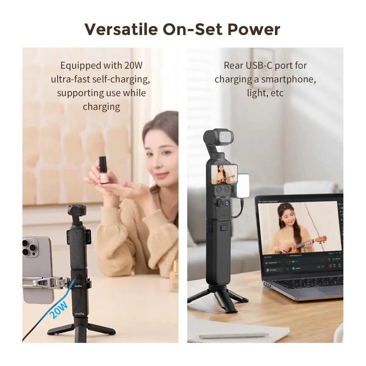 SmallRig Osmo Pocket 3/4/4 Pro Battery Handle 5000mAh with Wireless Mic Support & 1/4" Mount | 2.18x Extended Runtime - view 6