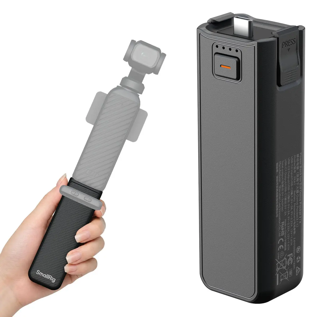 SmallRig Osmo Pocket 3/4/4 Pro Battery Handle 5000mAh with Wireless Mic Support & 1/4" Mount | 2.18x Extended Runtime - main product image