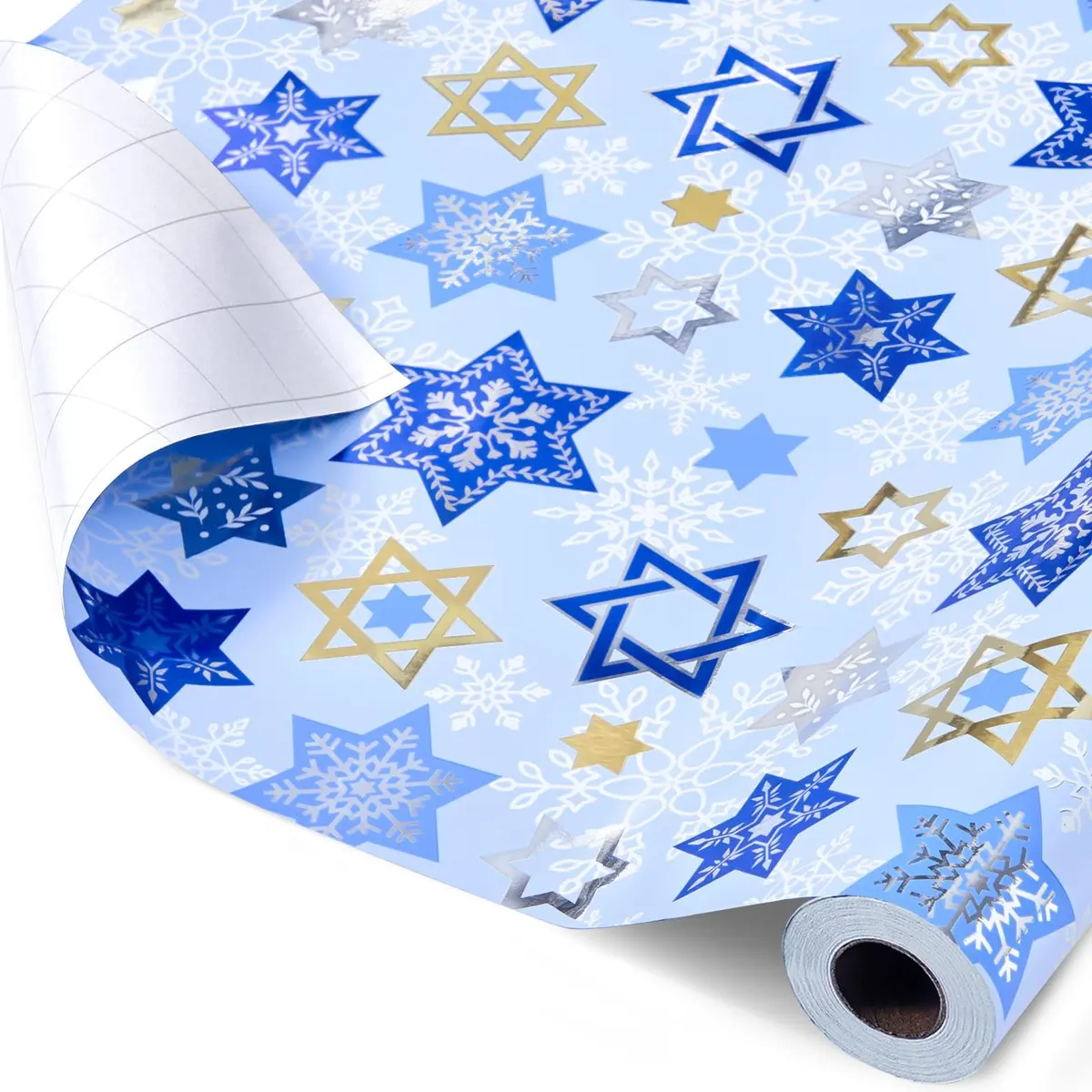 WERNNSAI Hanukkah Wrapping Paper Blue Star of David Snowflake Design 33 Ft | Festive Metallic Foil Gift Wrap for Hanukkah & Winter Celebrations - main product image