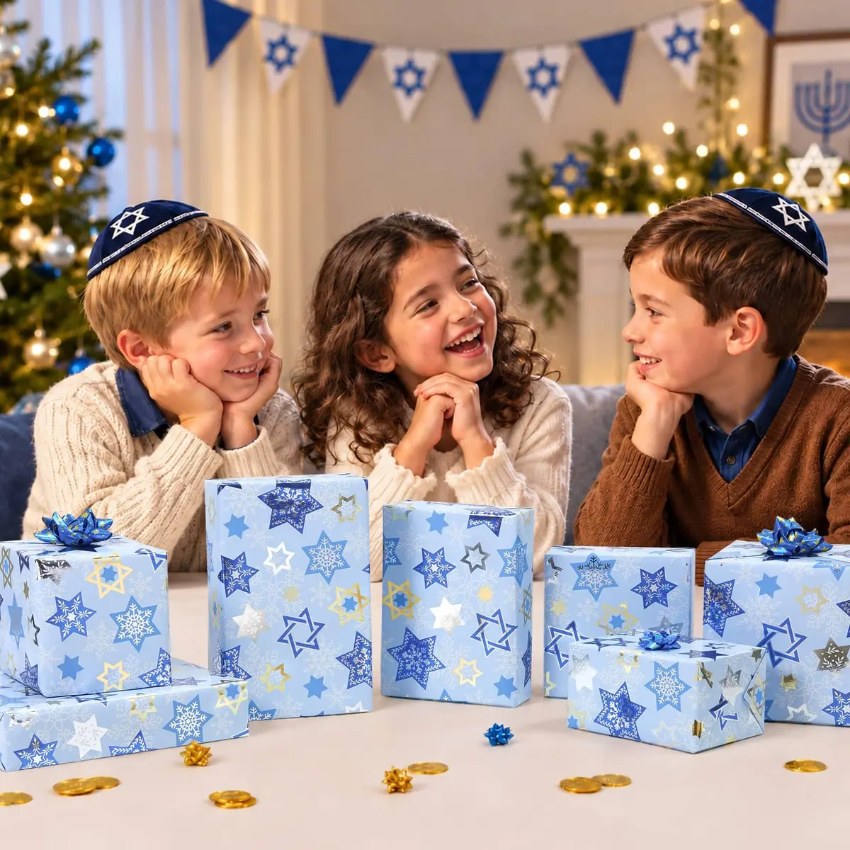 WERNNSAI Hanukkah Wrapping Paper Blue Star of David Snowflake Design 33 Ft | Festive Metallic Foil Gift Wrap for Hanukkah & Winter Celebrations - view 6