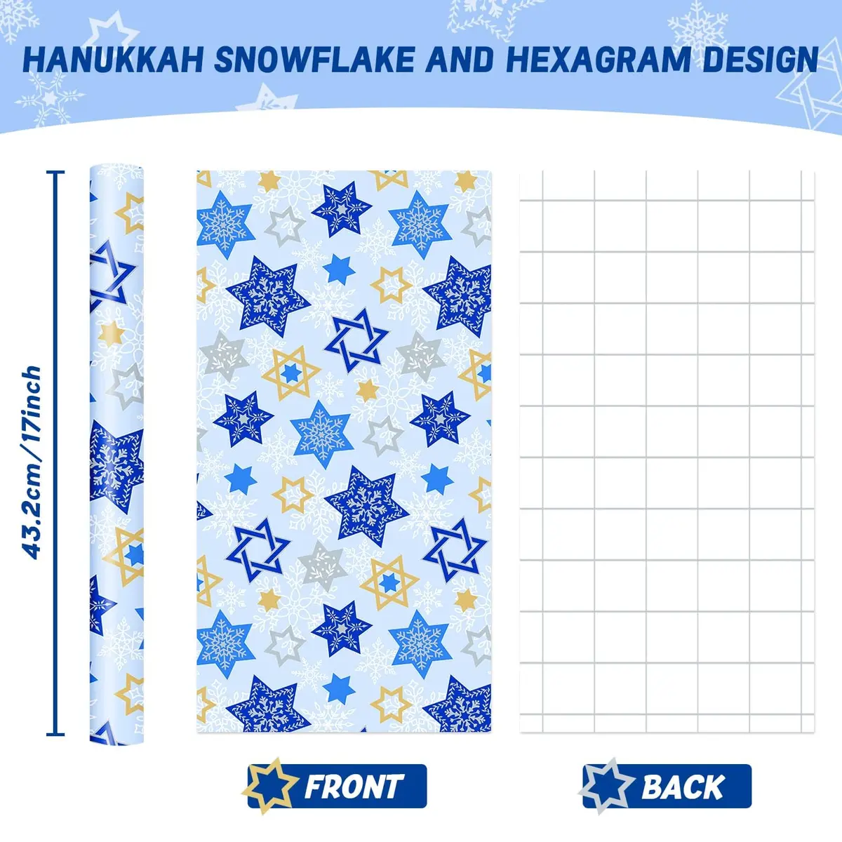 WERNNSAI Hanukkah Wrapping Paper Blue Star of David Snowflake Design 33 Ft | Festive Metallic Foil Gift Wrap for Hanukkah & Winter Celebrations - view 2