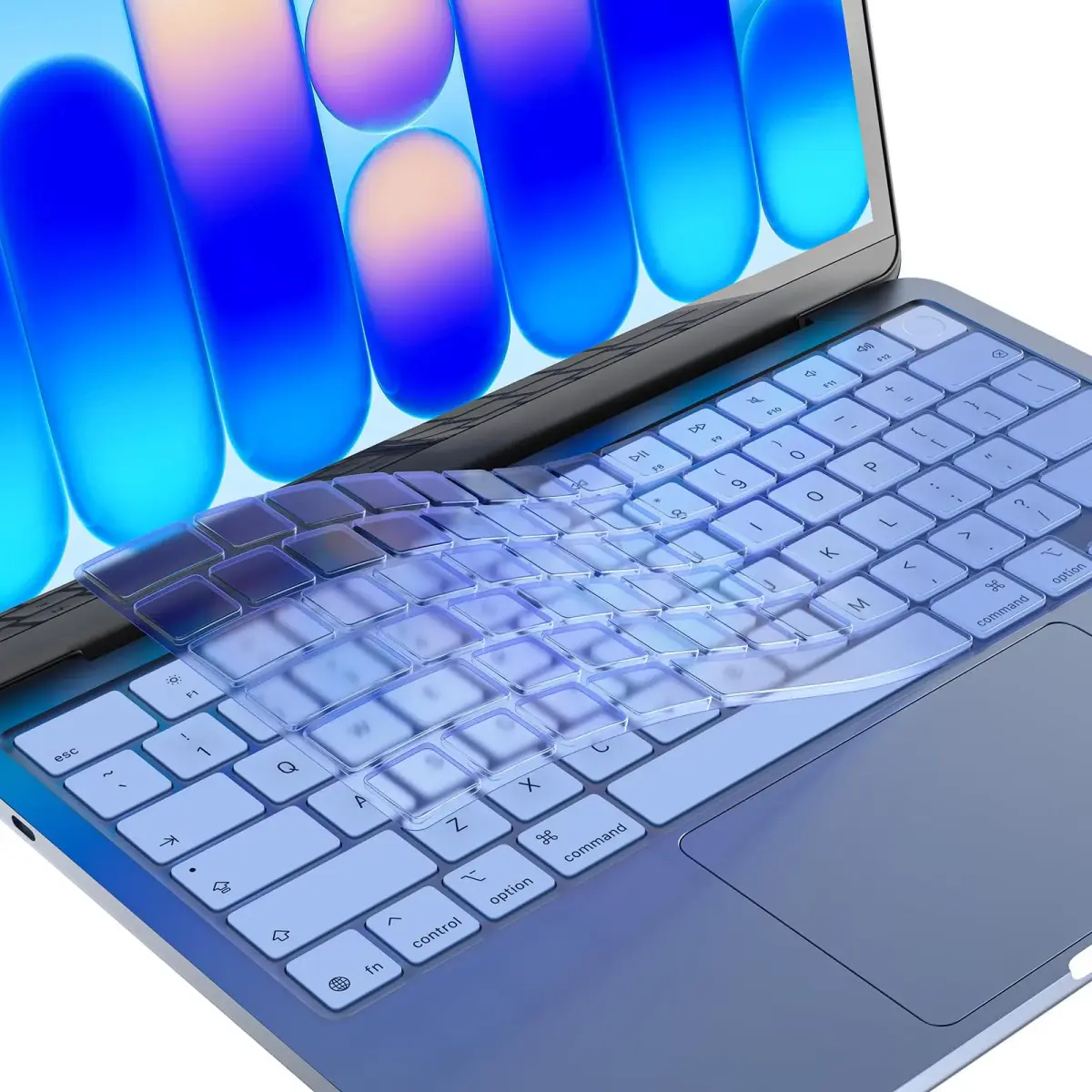 EooCoo Keyboard Skin for MacBook Neo 13" (A3404), Pro 14"/16" (A2442-A3429), Air 13"/15" (A2681-A3448) | US Layout, Indigo Clear - main product image