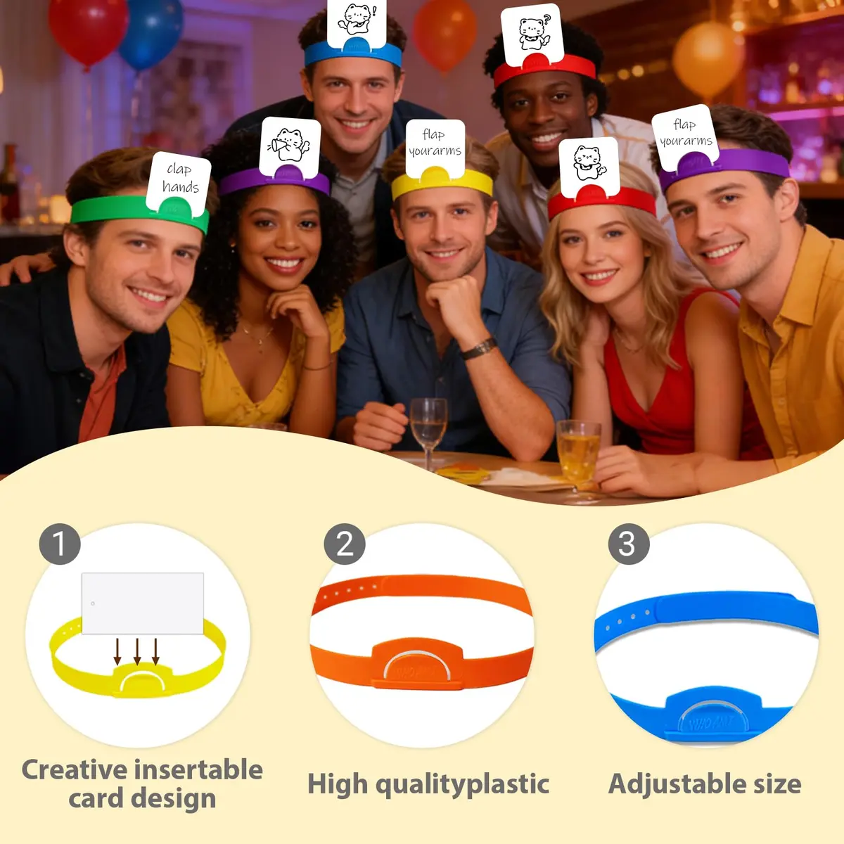 HOOJOJO 10 Pcs Guess Who Game Headbands (10 Colours) | Family & Party Game Accessory - view 4