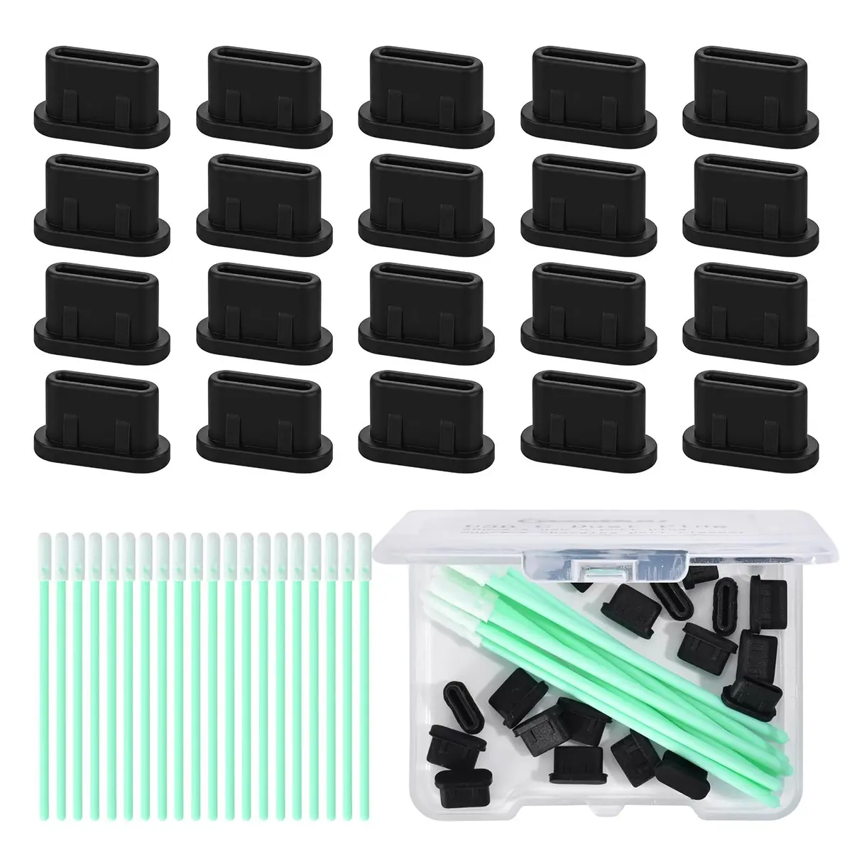CaseBuy USB C Dust Plugs & Port Cleaners (20 Pairs) | Protects All Type-C Devices - main product image