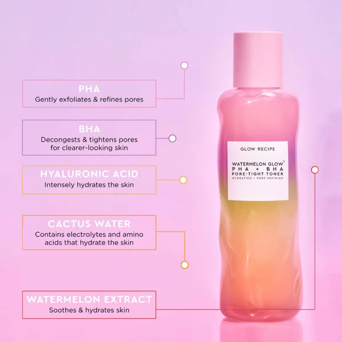 Glow Recipe Watermelon Glow PHA + BHA Pore-Tight Toner 150ml (5 Fl Oz) | Exfoliates & Hydrates for Poreless Skin - view 3