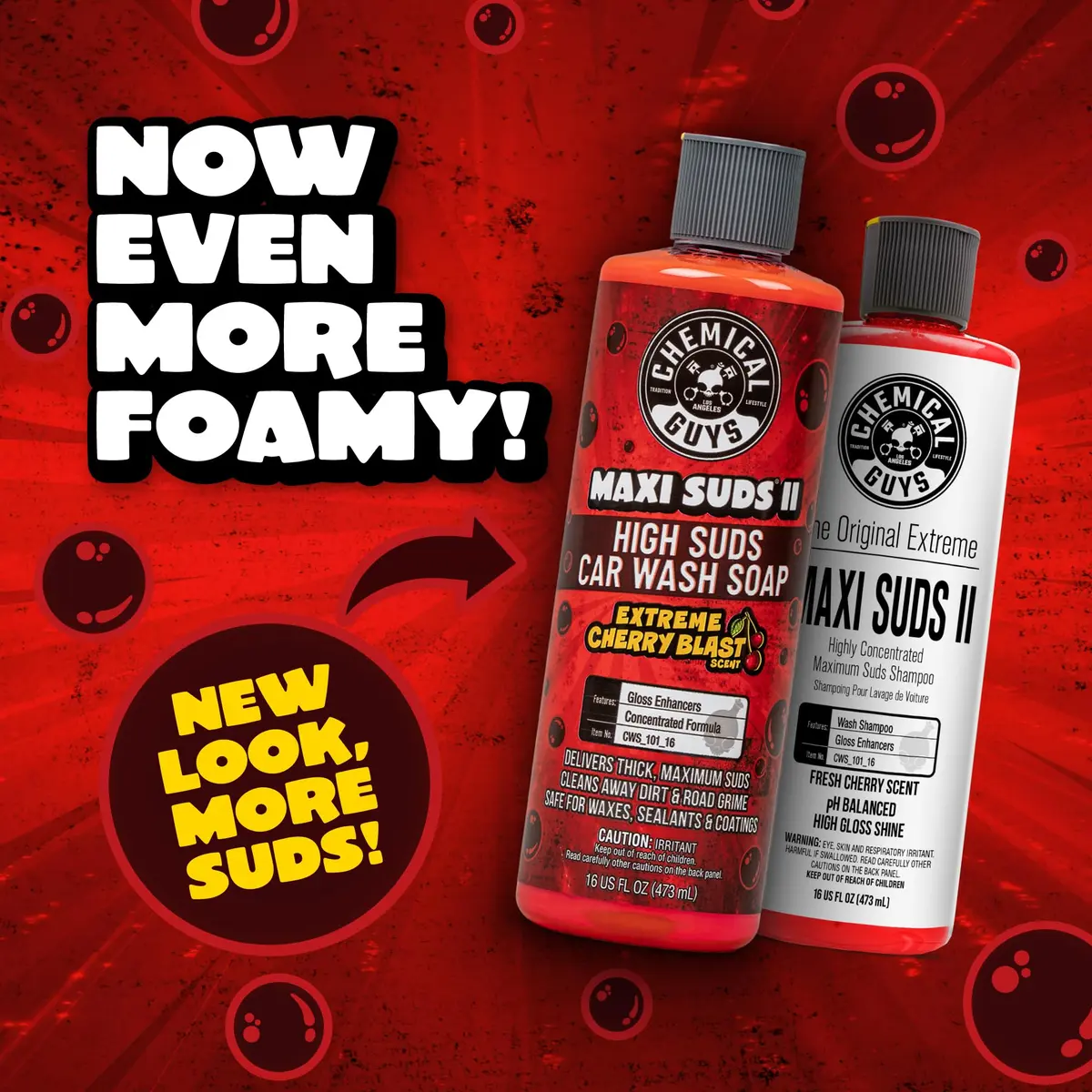 Chemical Guys Maxi Suds II Car Wash Soap & Chenille Mitt Bundle, Cherry Scent, 473ml (16 fl oz) | pH-Balanced, Scratch-Free Wash - view 7