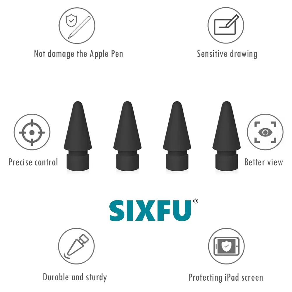 SIXFU Replacement Pencil Tips 4 PCS Black | Compatible with Apple Pencil Pro, USB-C, 1st/2nd Gen - view 4