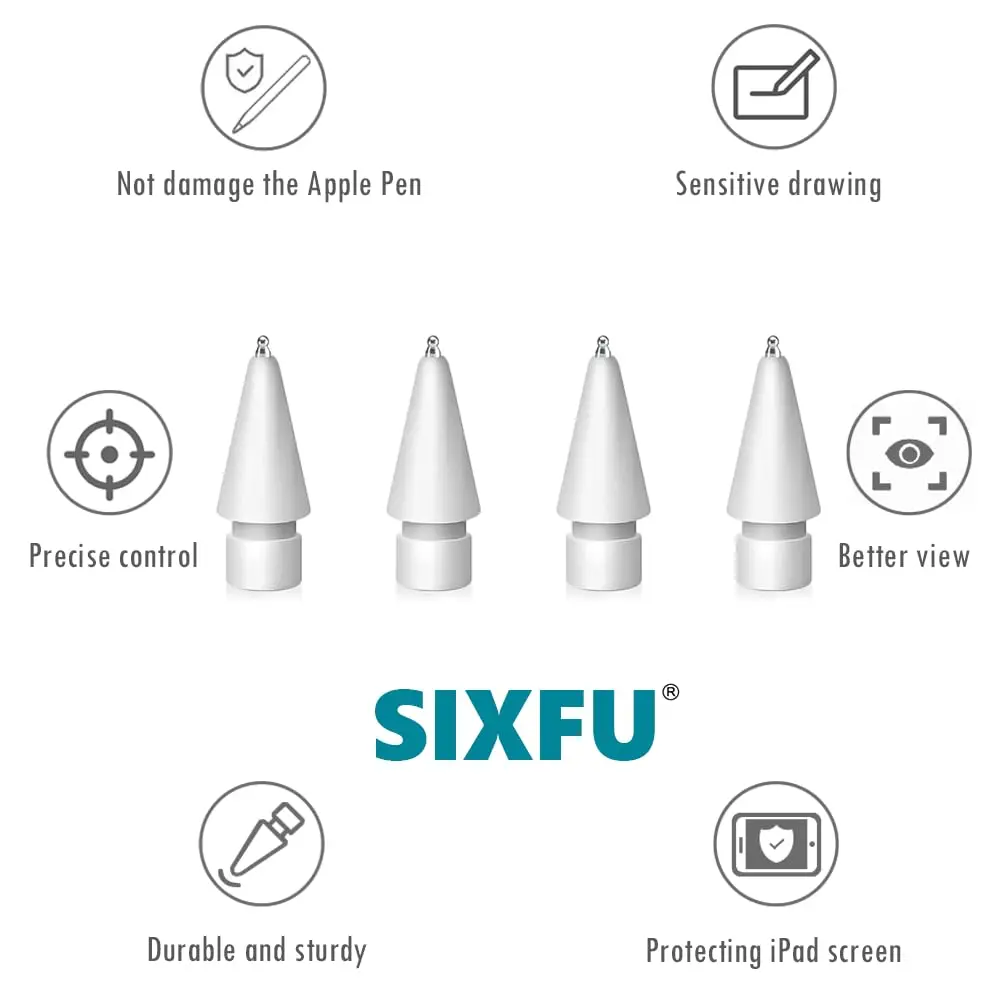SIXFU Replacement Pencil Tips for Apple Pencil Pro, 1st/2nd Gen, USB-C, Logitech Crayon - 4 Pack - view 4