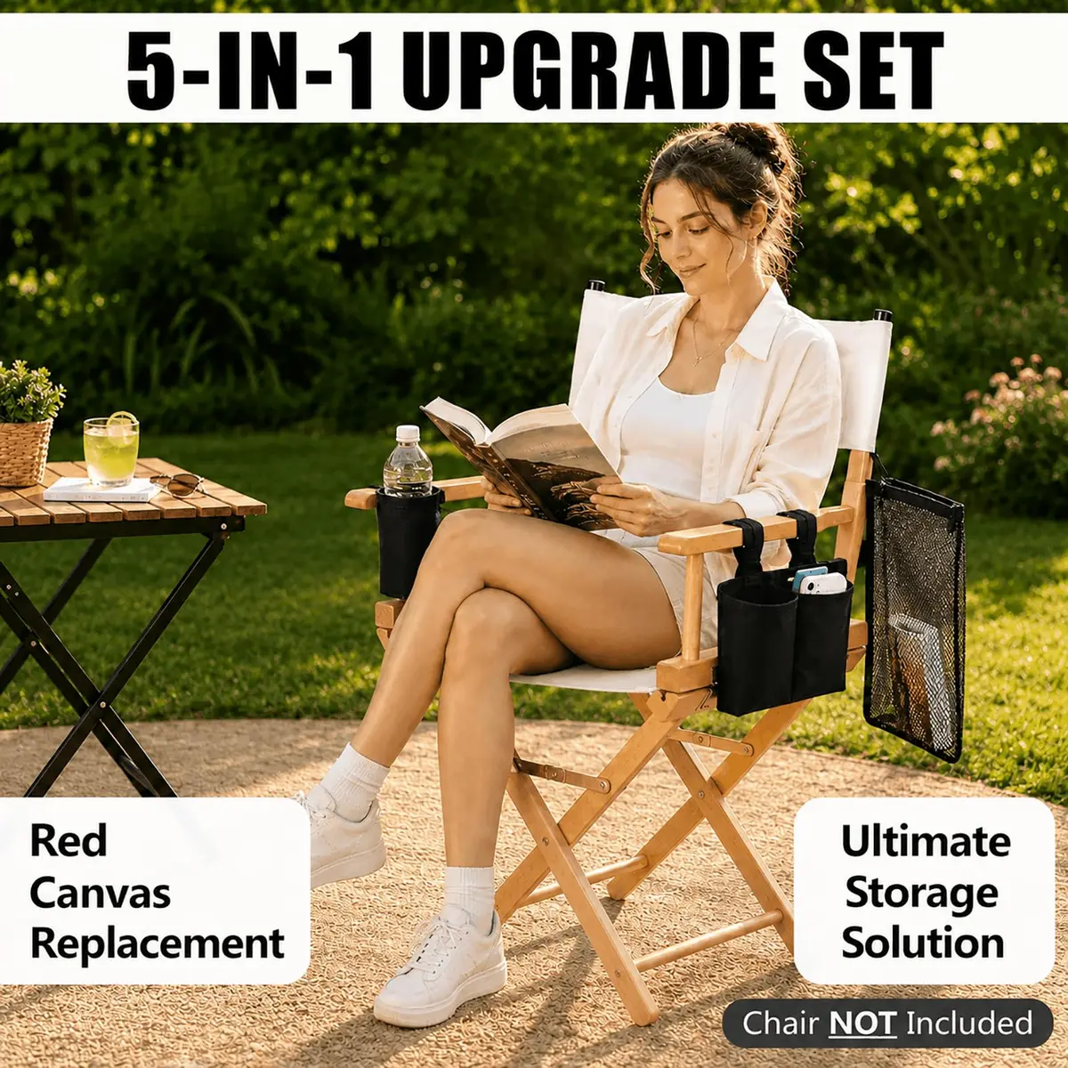 STAY GENT Director Chair Replacement Canvas Set with Storage - White | 5-in-1 Upgrade for Makeup Artist Chairs - view 7