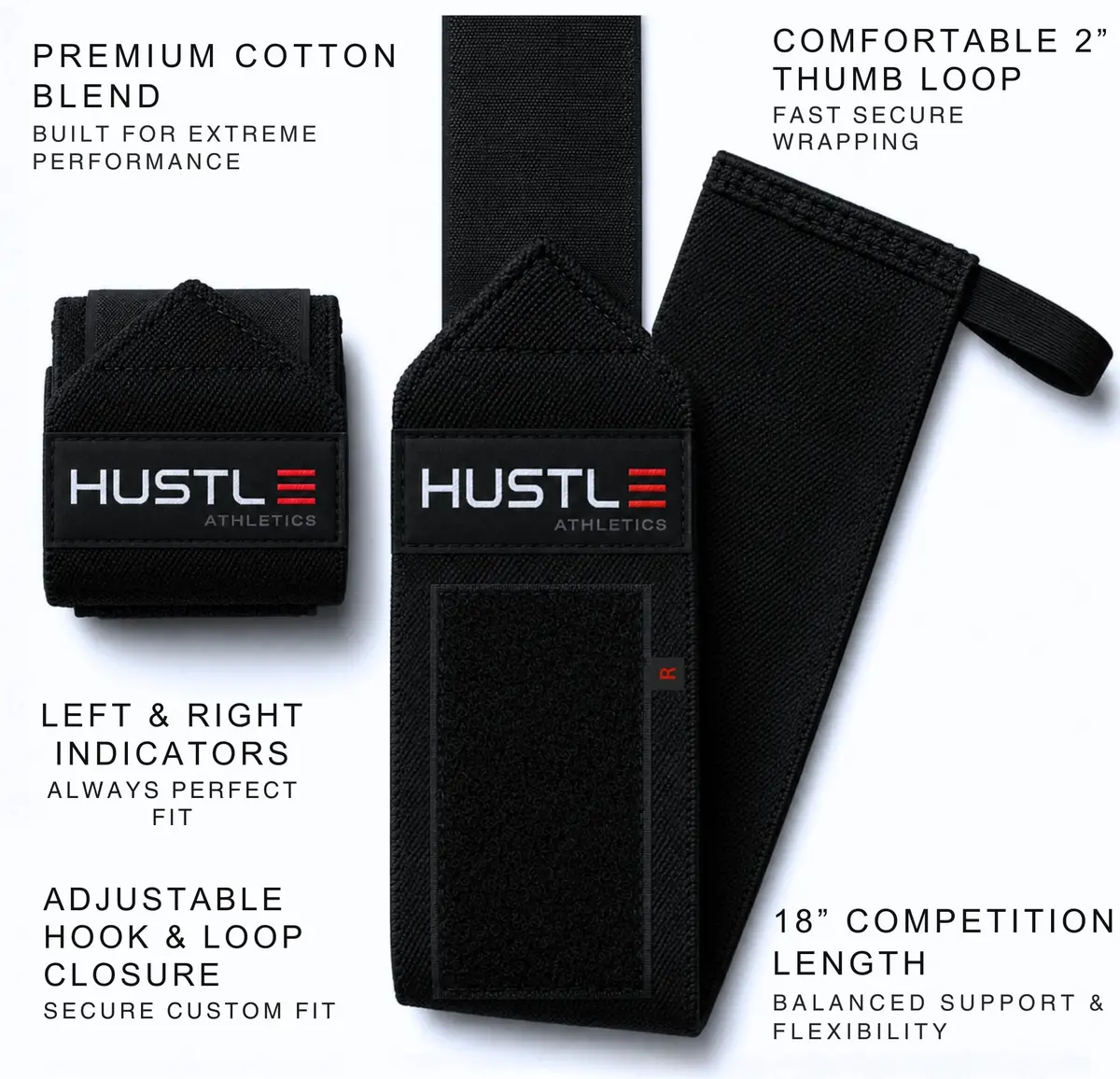 Hustle Athletics Wrist Wraps for Weightlifting 18" | USPA-Approved Heavy-Duty Gym Wraps for Men & Women - view 5